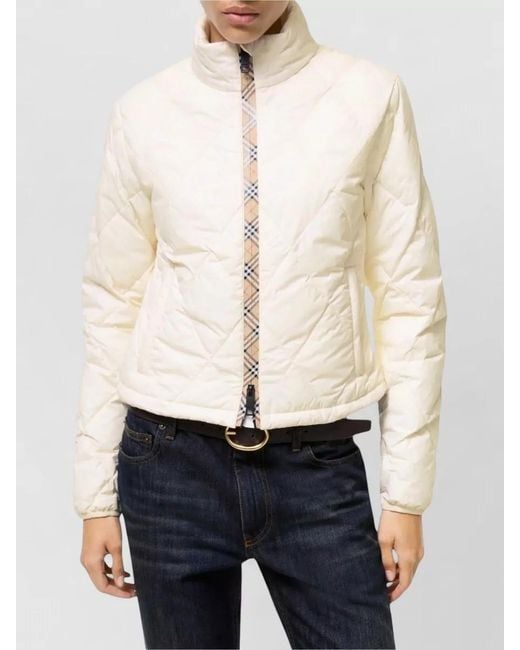 Burberry Natural Quilted Cropped Jacket High Collar Layering