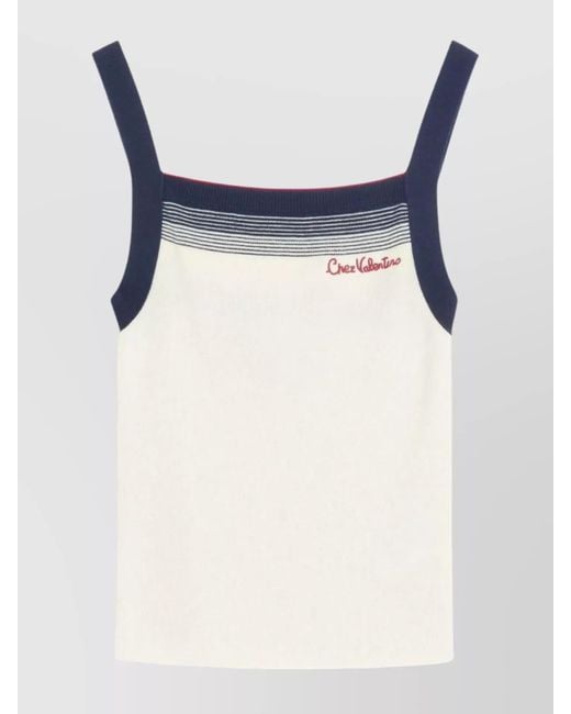 Valentino Garavani Blue Wool Embroidered Tank Top