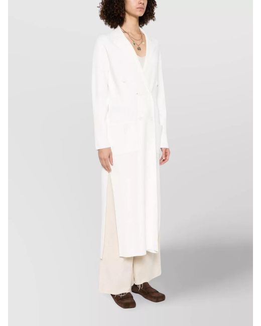P.A.R.O.S.H. White Long Double-Breasted Coat Side Slits
