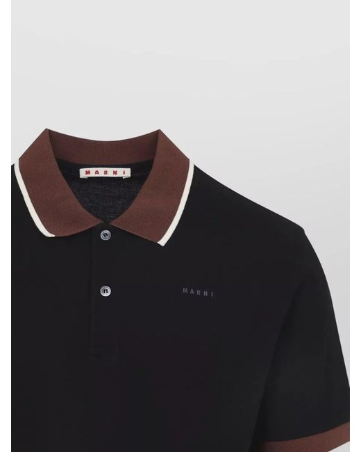 Marni Black Cotton Piqué Polo Shirt Pointed Collar for men