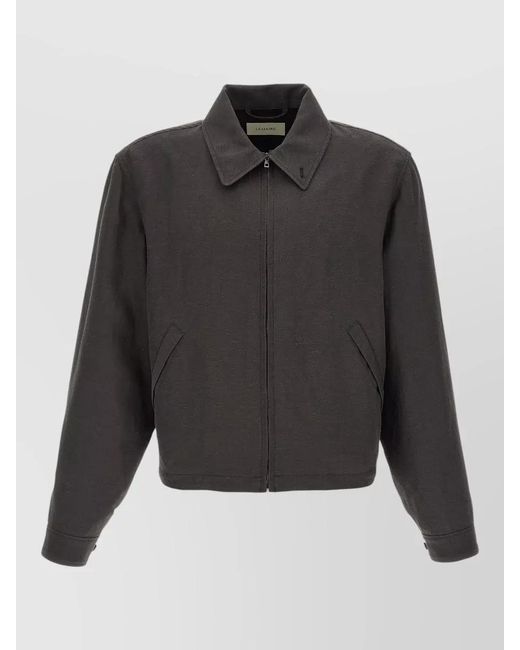 Lemaire Gray Linen Canvas Jacket Elasticated Hem for men