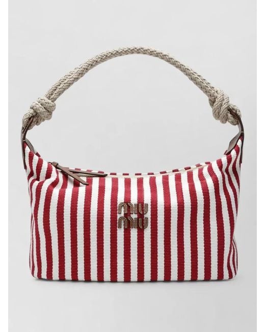 Miu Miu Red Shoulder Bag Braided Handle Striped Pattern