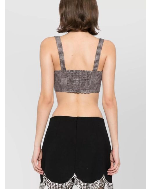 Self-Portrait Gray Buttoned Check Crop Top With Gathered Back