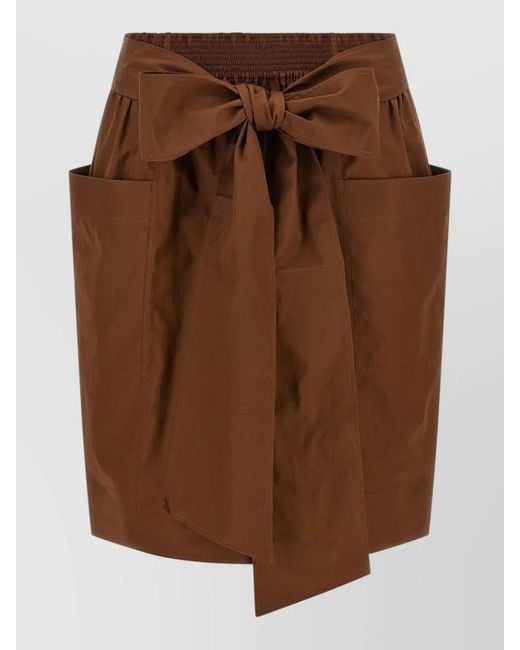 Chloé Brown Sheath Skirt Asymmetric Hem Bow Pockets
