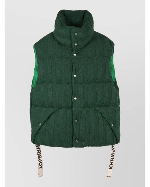 Khrisjoy Green Knitted Padded Bodywarmer High Collar Straps for men