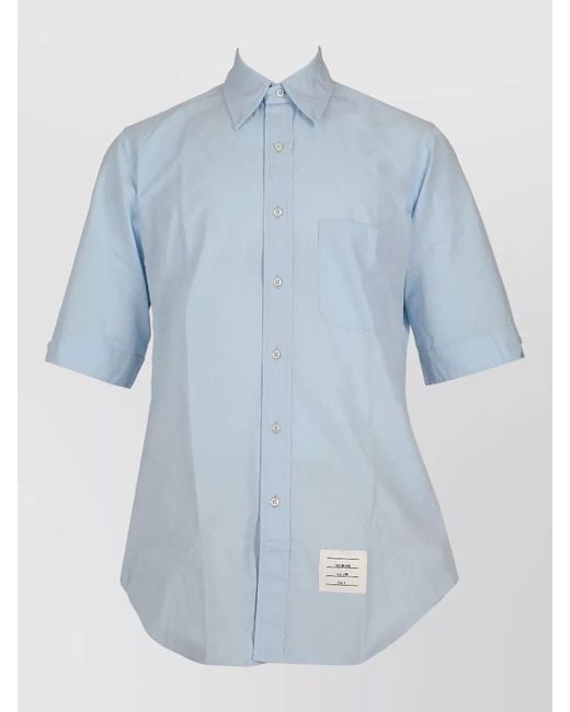 Thom Browne Blue Short Sleeve Poplin Shirt Chest Pocket for men