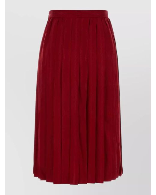 Gucci Red High Waisted Twill Midi Pleated Skirt