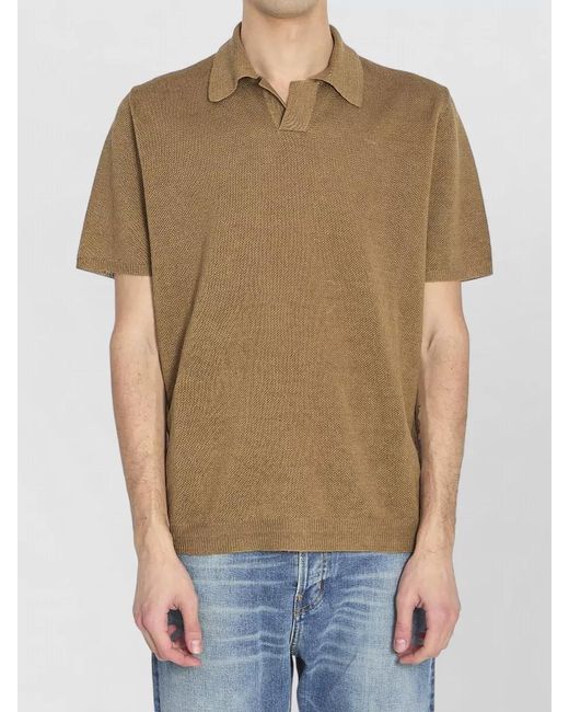 Roberto Collina Blue Linen Relaxed-Fit Short-Sleeve Polo Shirt for men