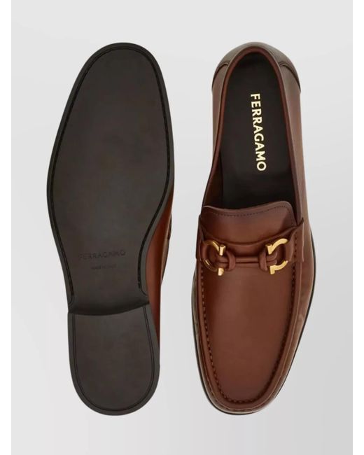 Ferragamo Brown Alain Leather Loafers-Tone Hardware Round Toe for men