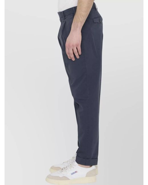 PT Torino Blue Cotton Straight-Leg Trousers for men