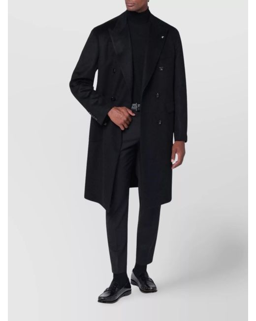 Tagliatore Black Wool Coat With Double-Breasted Design And Belt for men