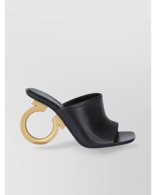 Ferragamo Black Leather Heel Mules