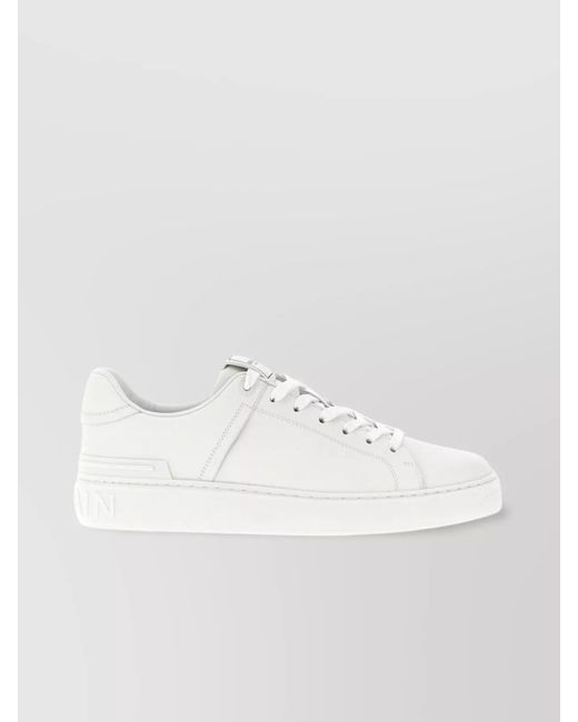 Balmain White Leather Low-Top Sneakers