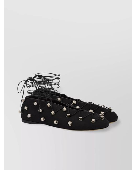 Moschino Black Wrap Ankle Studded Ballerinas