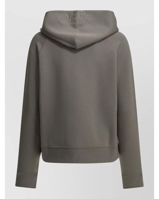 Max Mara Gray Cotton Jersey Hooded Sweatshirt Front Pockets