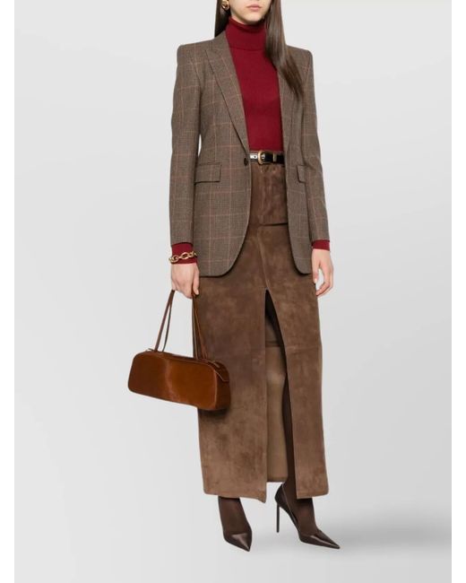 Saint Laurent Brown Cashmere Checked Single-Breasted Blazer