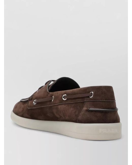 Prada Brown Boat Shoes Rubber Sole Suede Finish for men