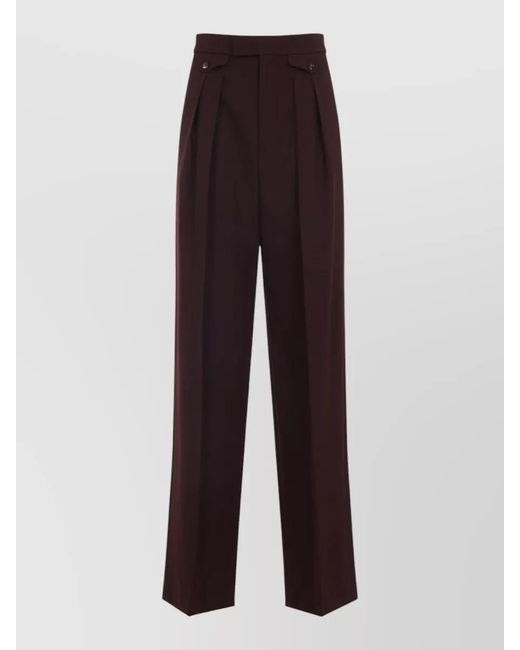 Chloé Purple Virgin Wool High-Rise Pleated Wide-Leg Trousers