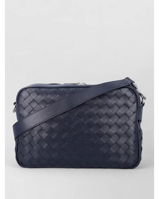 Bottega Veneta Blue Intrecciato Camera Leather Crossbody Bag for men