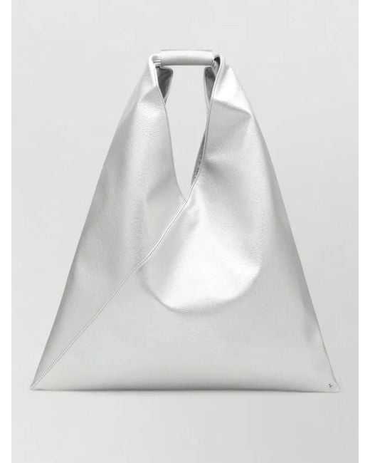 MM6 by Maison Margiela White Tote Bag Metallic Finish Seam Detail Handle