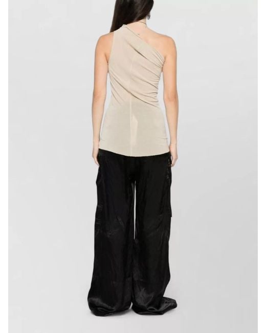 Rick Owens Natural Silk One-Shoulder Draped Tank Top