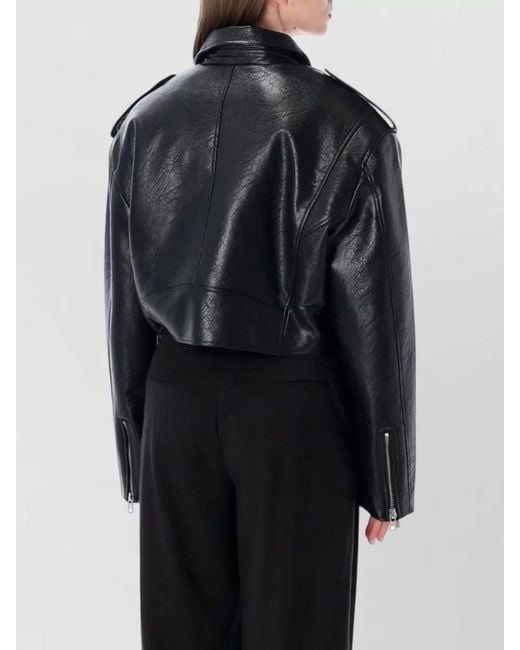 Frankie Shop Black Daphne Cropped Biker Jacket Long Sleeves