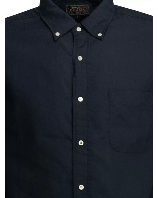 Beams Plus Blue Linen Casual Shirt for men