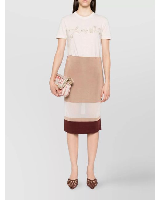 Fendi Natural Sequin Embellished Short Sleeve T-Shirt