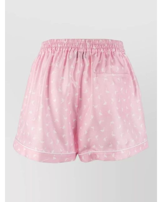 Moschino Pink Satin Shorts Button Detail Back Pocket Animal Print