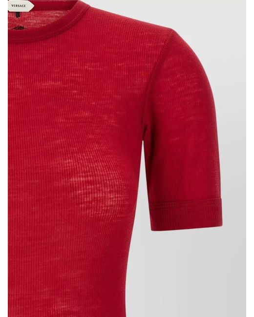 Versace Red Medusa Crew Neck Ribbed Texture T Shirt