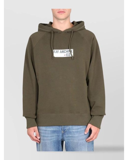 Fay Blue Cotton Hooded Sweatshirt for men