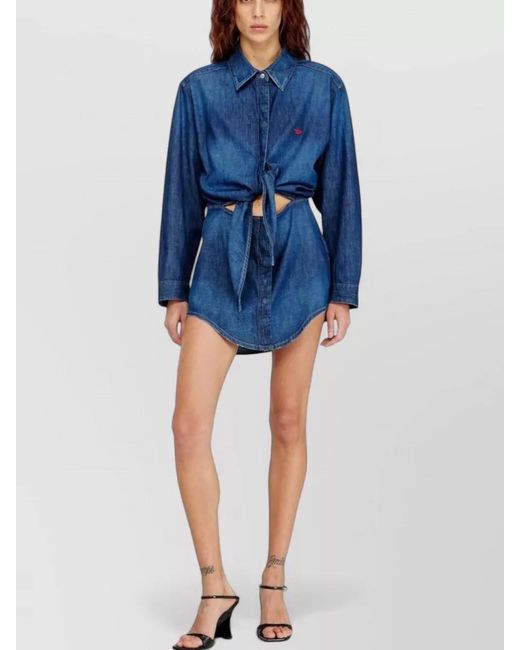 DIESEL Blue Cotton Tie-Front Mini Dress