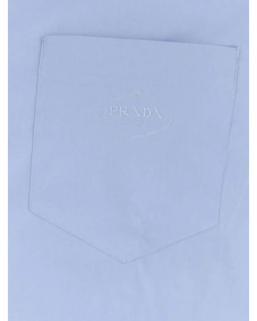 Prada Blue Cotton Poplin Shirt for men