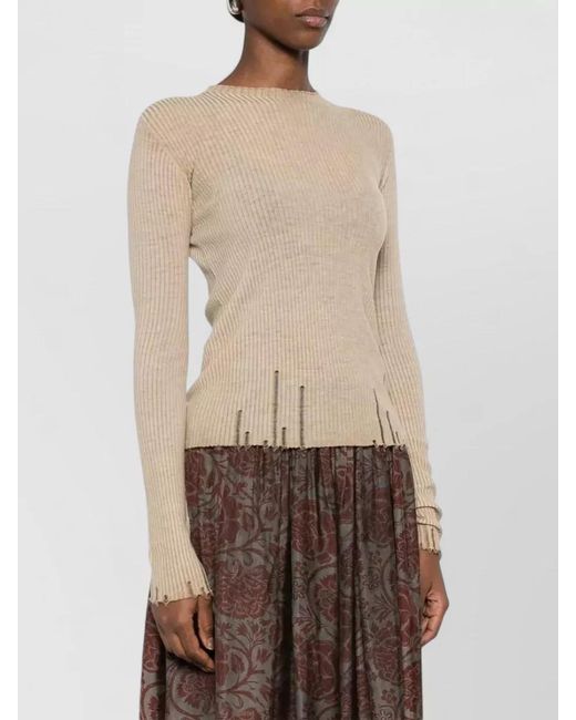 Uma Wang Natural Long Sleeve Ribbed Knit Patch Blouse