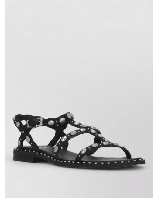 Ash Black Flat Sandals Ankle Strap Multi Straps