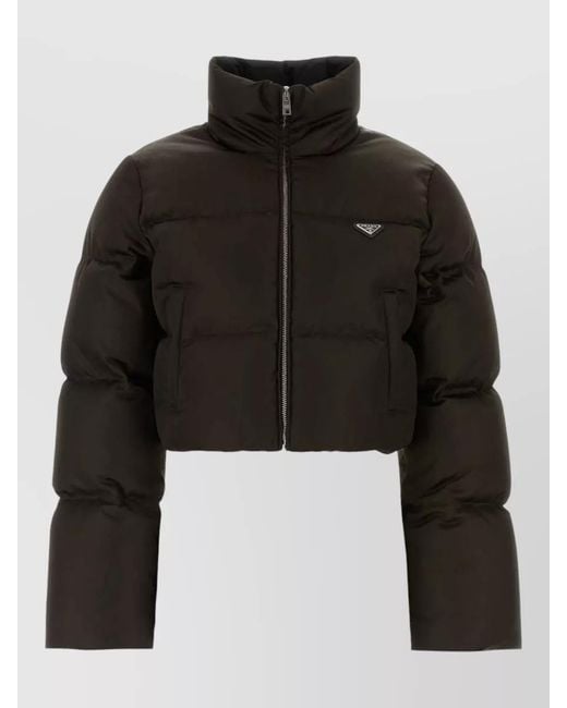 Prada Black Renylon Cropped Jacket High Collar Design
