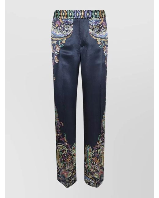 Etro Blue Printed High-Rise Wide-Leg Trousers