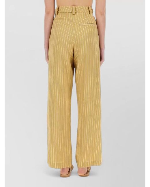 Alysi Yellow Satin Striped Tailored Pants High Waist Wide