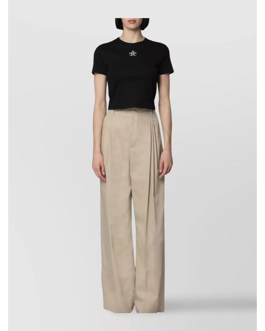Bottega Veneta Natural Silk Wide-Leg Pleated Trousers