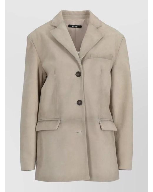 LA ROSE Natural Suede Coat Notch Lapel Chest Pocket