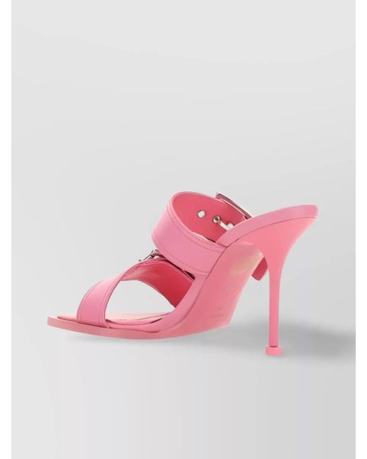 McQueen Pink Leather Buckle Sandals