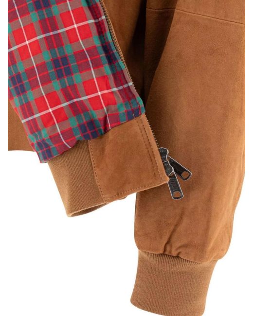 Baracuta Brown Leather Ribbed Bomber Jacket for men