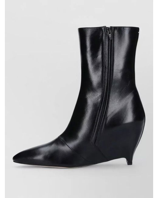 Maison Margiela Black Leather Glossy Pointed-Toe Wedge Ankle Boots