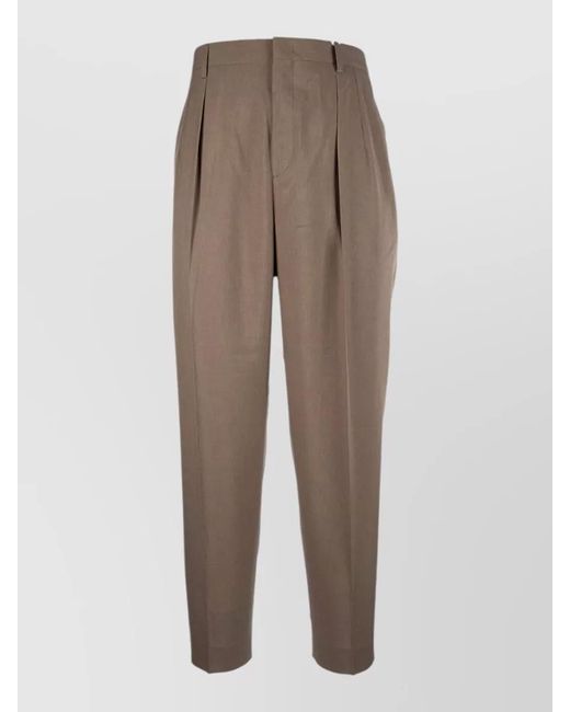 Cellar Door Brown Pleated Trousers Button Detail Belt Loops for men