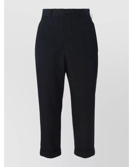 Comme des Garçons Blue Cropped Trousers Belt Loops Pockets Rolled Cuffs
