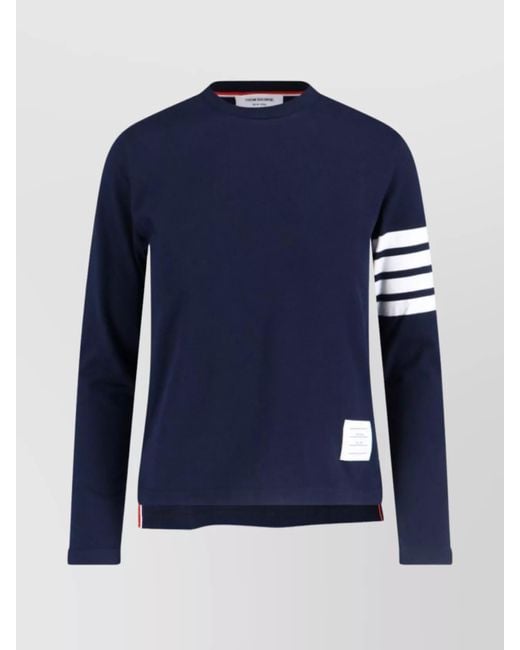 Thom Browne Blue Crew Neck Striped Sleeve Detail