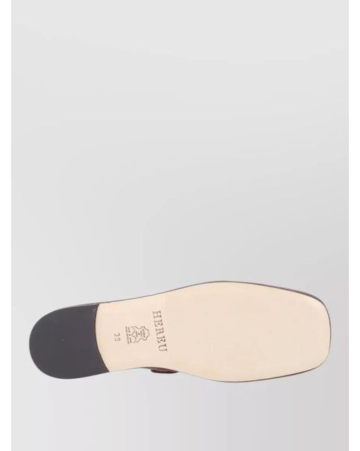 Hereu Brown Leather Bow Loafers Flat Sole Round Toe