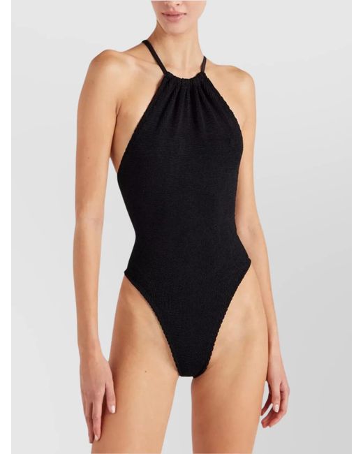 Hunza G Black Crinkle High-Neck One-Piece Swimsuit