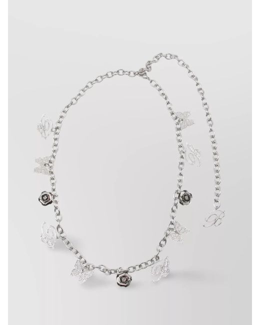 Blumarine White Butterfly Initial Rose Charm Chain Belts