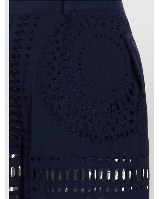 Alberta Ferretti Blue Embroidered Wide-Leg Trousers